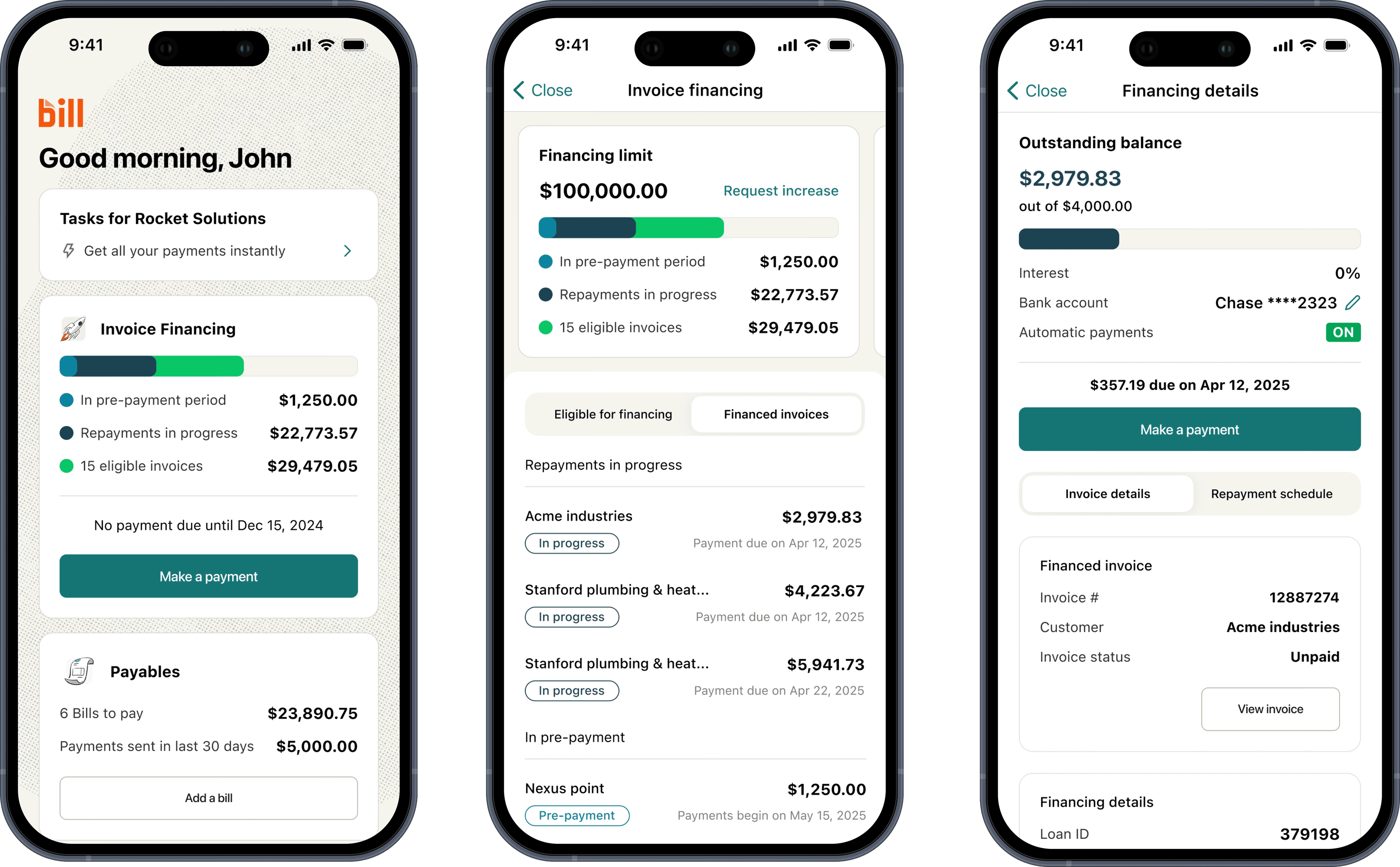 Mobile invoice financing application flow